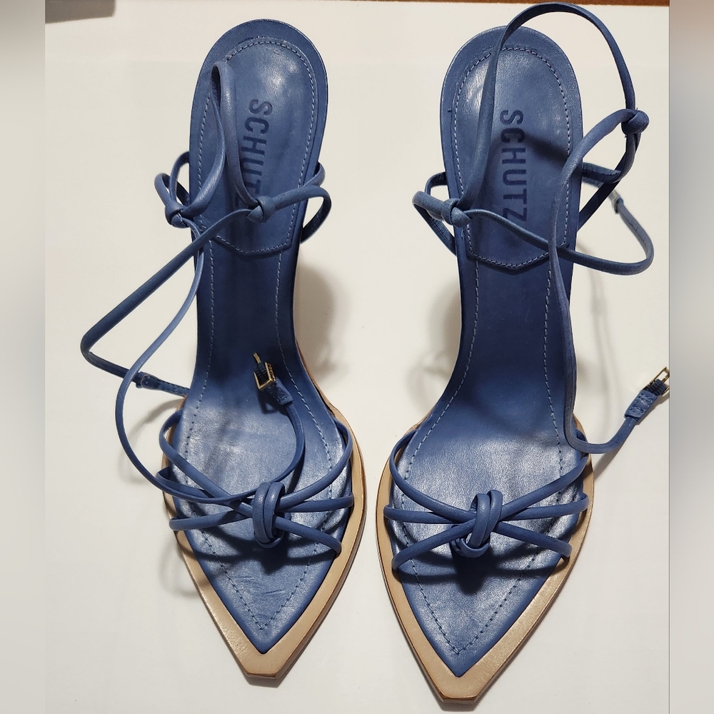 SCHUTZ Abby Knotted Upper Design Buckle Ankle Straps Heeled Sandals - Picture 3 of 3